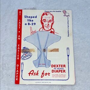 Vintage Dexter No Folding Diaper Advertisement Pamphlet 1955